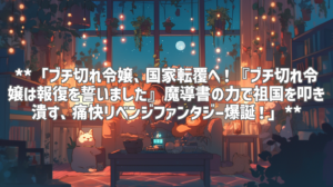 **「ブチ切れ令嬢、国家転覆へ！『ブチ切れ令嬢は報復を誓いました』魔導書の力で祖国を叩き潰す、痛快リベンジファンタジー爆誕！」**