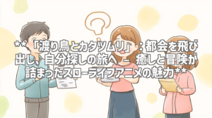 **「渡り鳥とカタツムリ」：都会を飛び出し、自分探しの旅へ – 癒しと冒険が詰まったスローライフアニメの魅力**