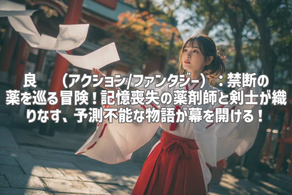 良药（アクション/ファンタジー）：禁断の薬を巡る冒険！記憶喪失の薬剤師と剣士が織りなす、予測不能な物語が幕を開ける！